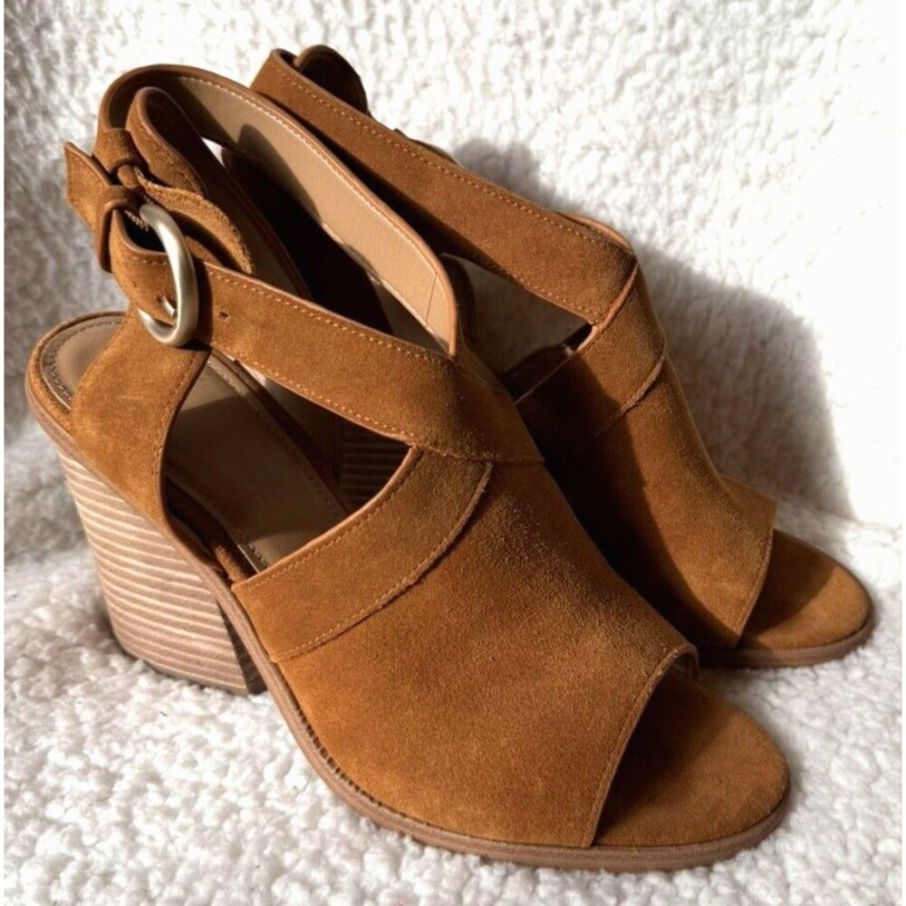 Marc Fisher Suede Sandals Womens 8 US Strappy Block Heel Brown Open Toe Booties - Picture 3 of 13